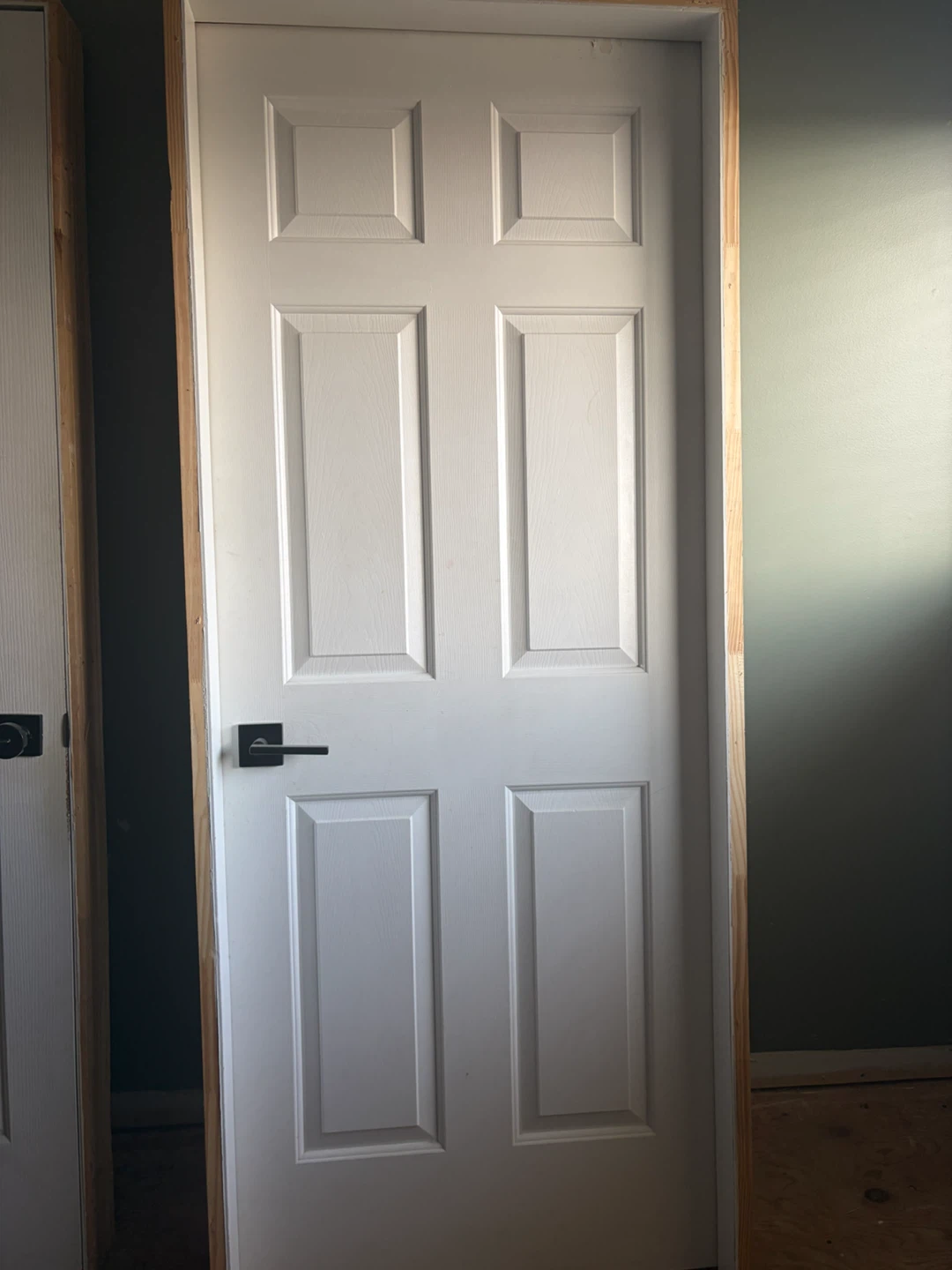 White 6-Panel Interior Door with Black Hardware