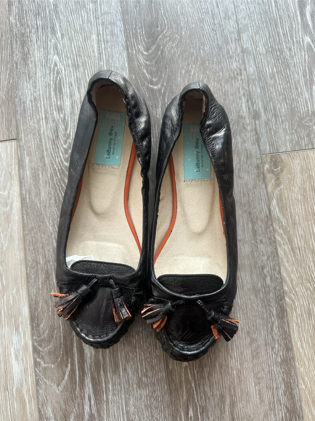 RARE LeBunny Bleu Dark Brown/Black Leather Tassel Ballet Flats