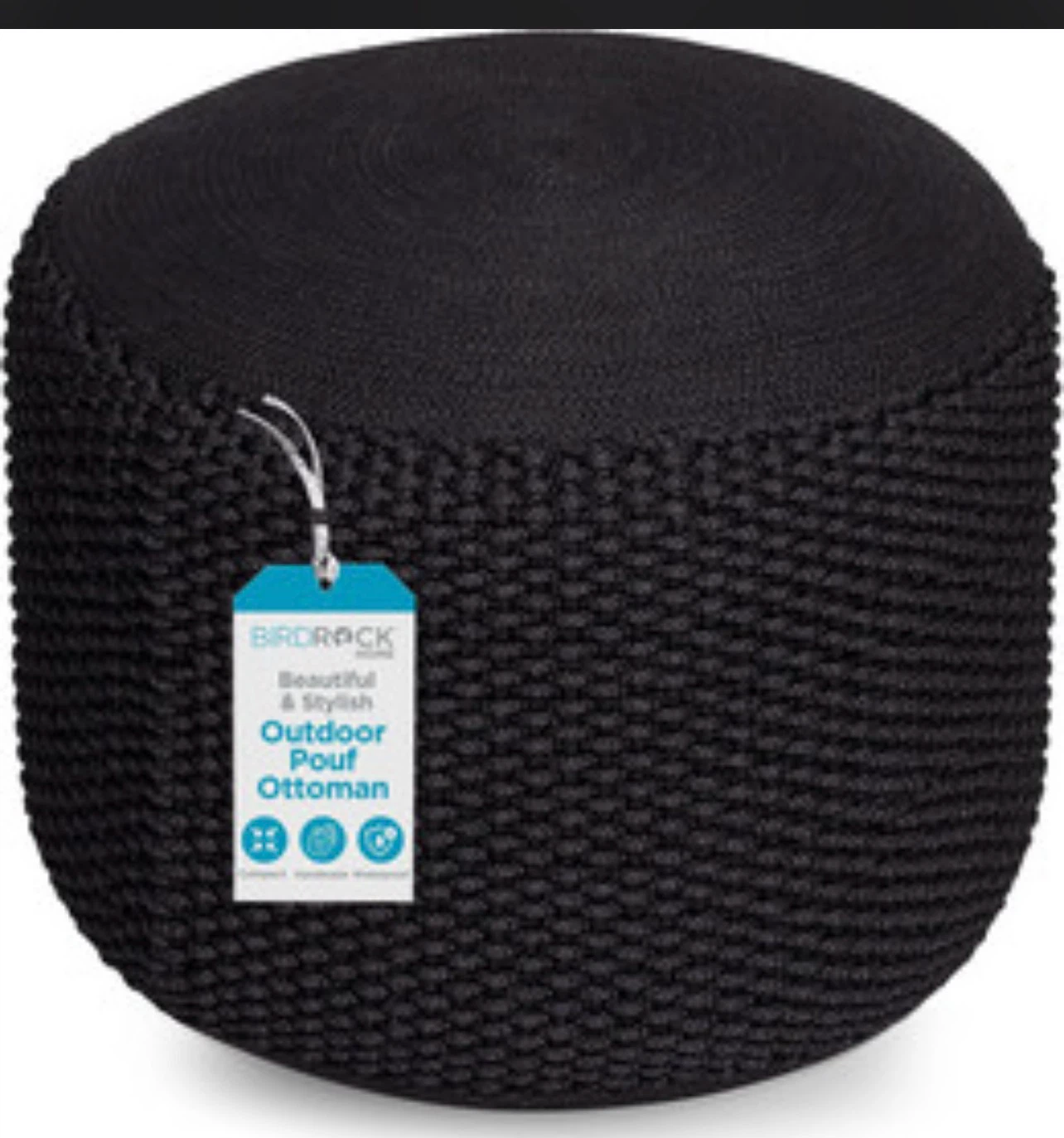 BirdRock Outdoor Pouf Ottoman - Black
