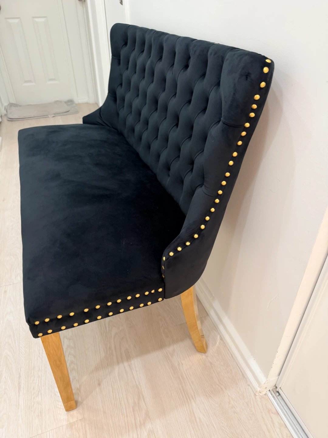 Black Tufted Bench with Gold Studs - photo 2