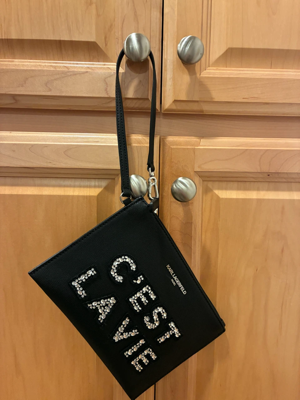 Karl Lagerfeld Black "C'est La Vie" Wristlet Clutch