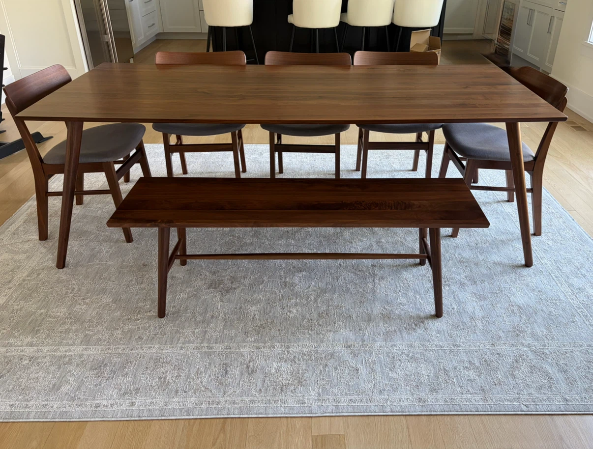 Article Mid-Century Modern Walnut Dining Table and Chairs Set