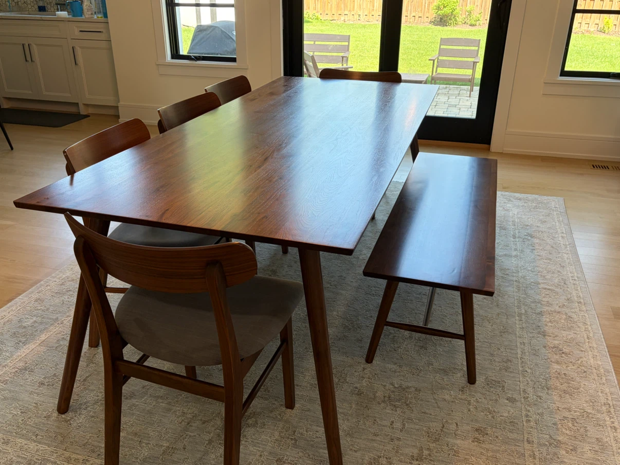 Article Mid-Century Modern Walnut Dining Table and Chairs Set - photo 2