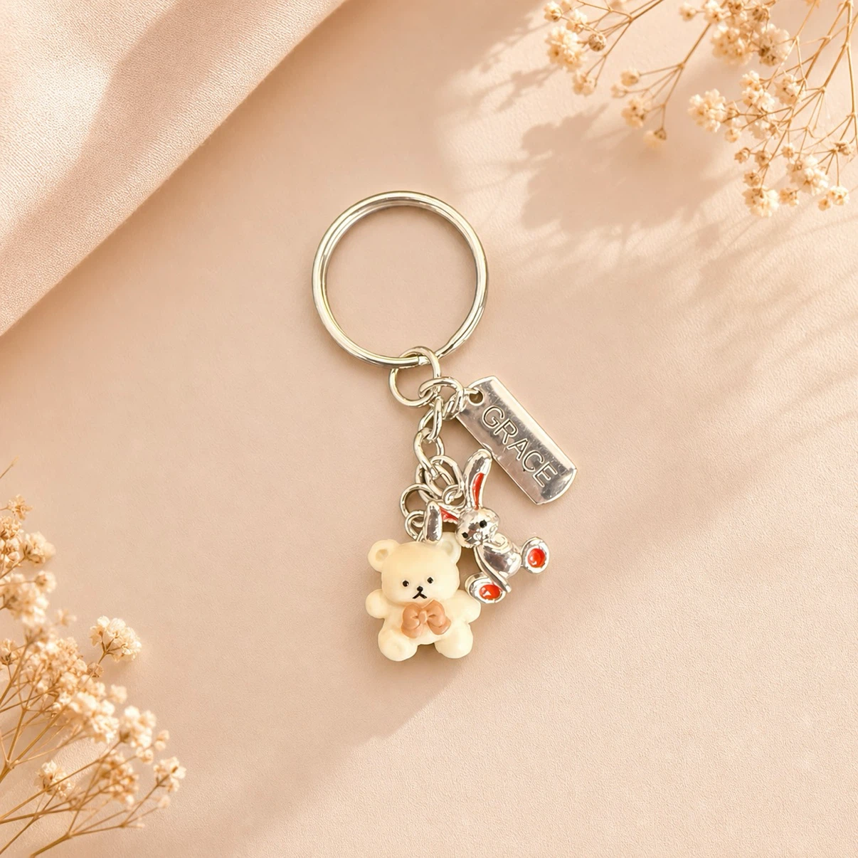 Bear and Bunny Charm Keychain