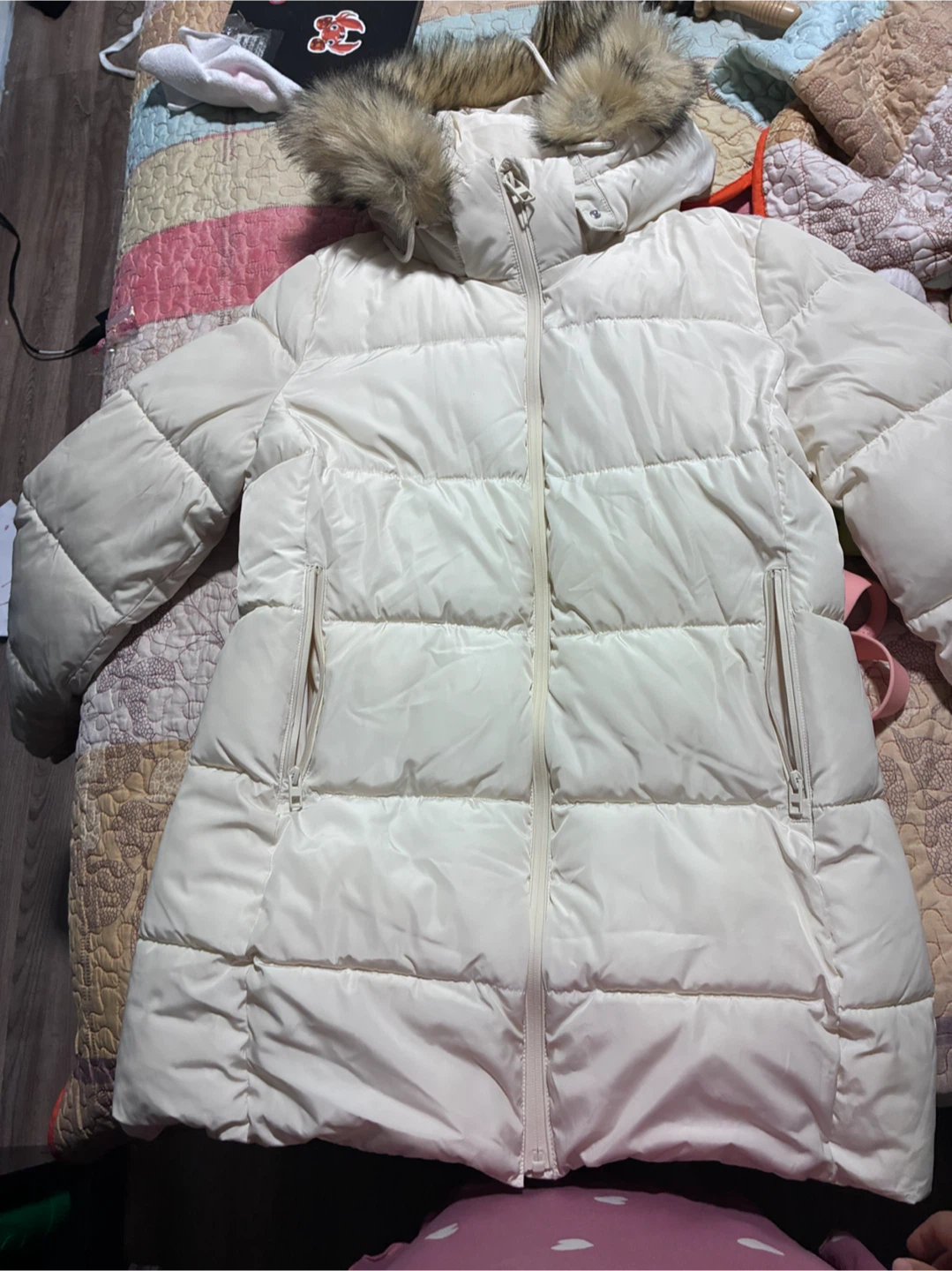 Zara Puffer Coat with Faux Fur Hood