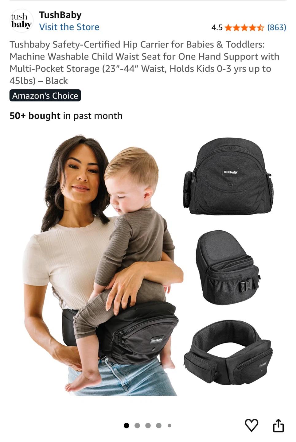 TushBaby Safety-Certified Hip Carrier for Babies & Toddlers