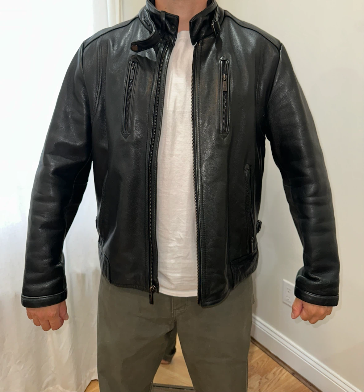 Calvin Klein Black Leather Moto Jacket