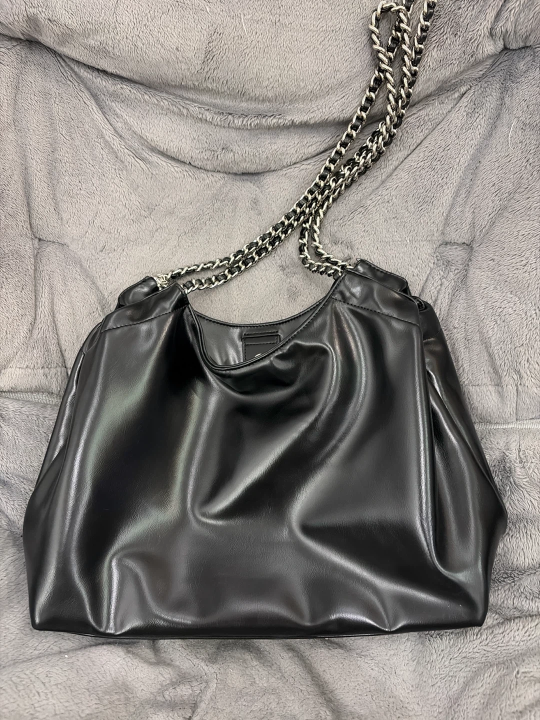 Black Faux Leather Shoulder Bag - photo 3