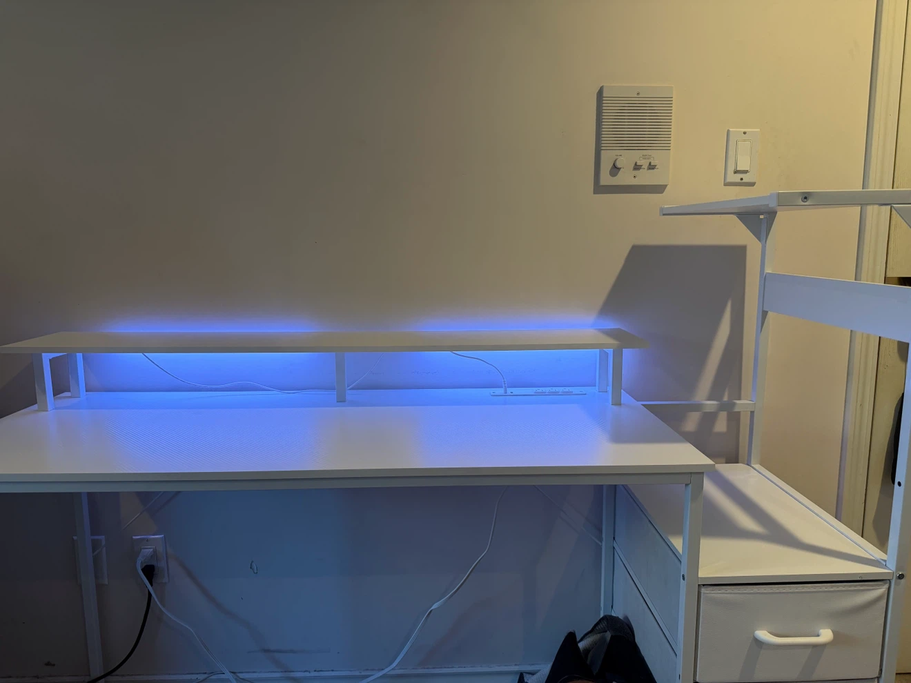 White computer desk with integrated power strip and LED lighting - photo 2