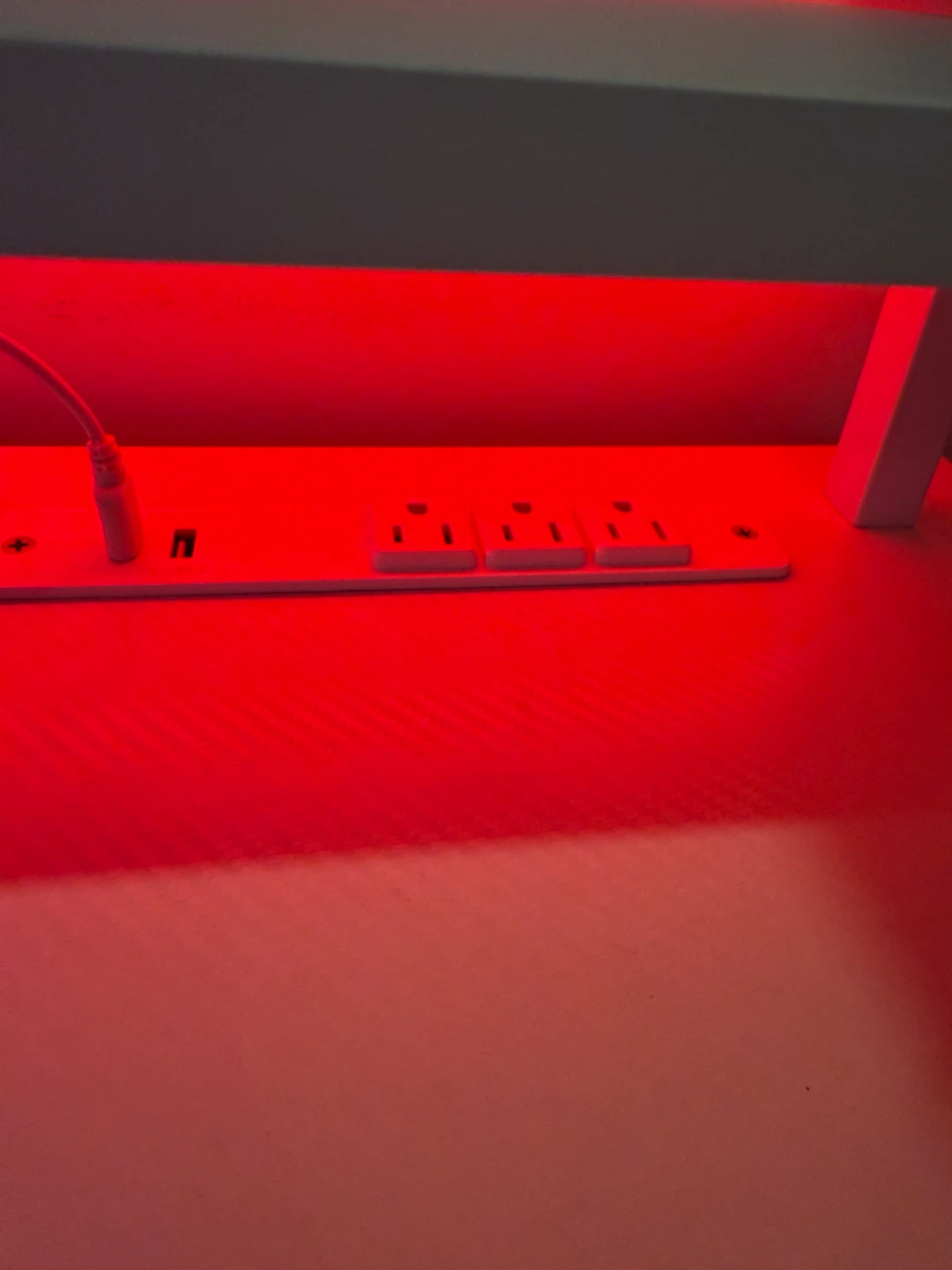 White computer desk with integrated power strip and LED lighting - photo 3