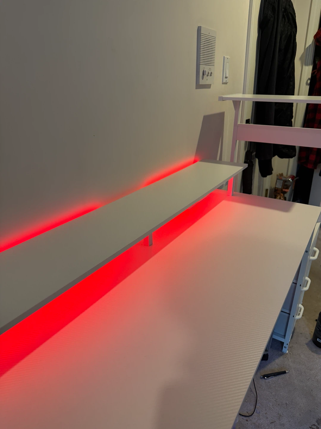 White computer desk with integrated power strip and LED lighting - photo 4
