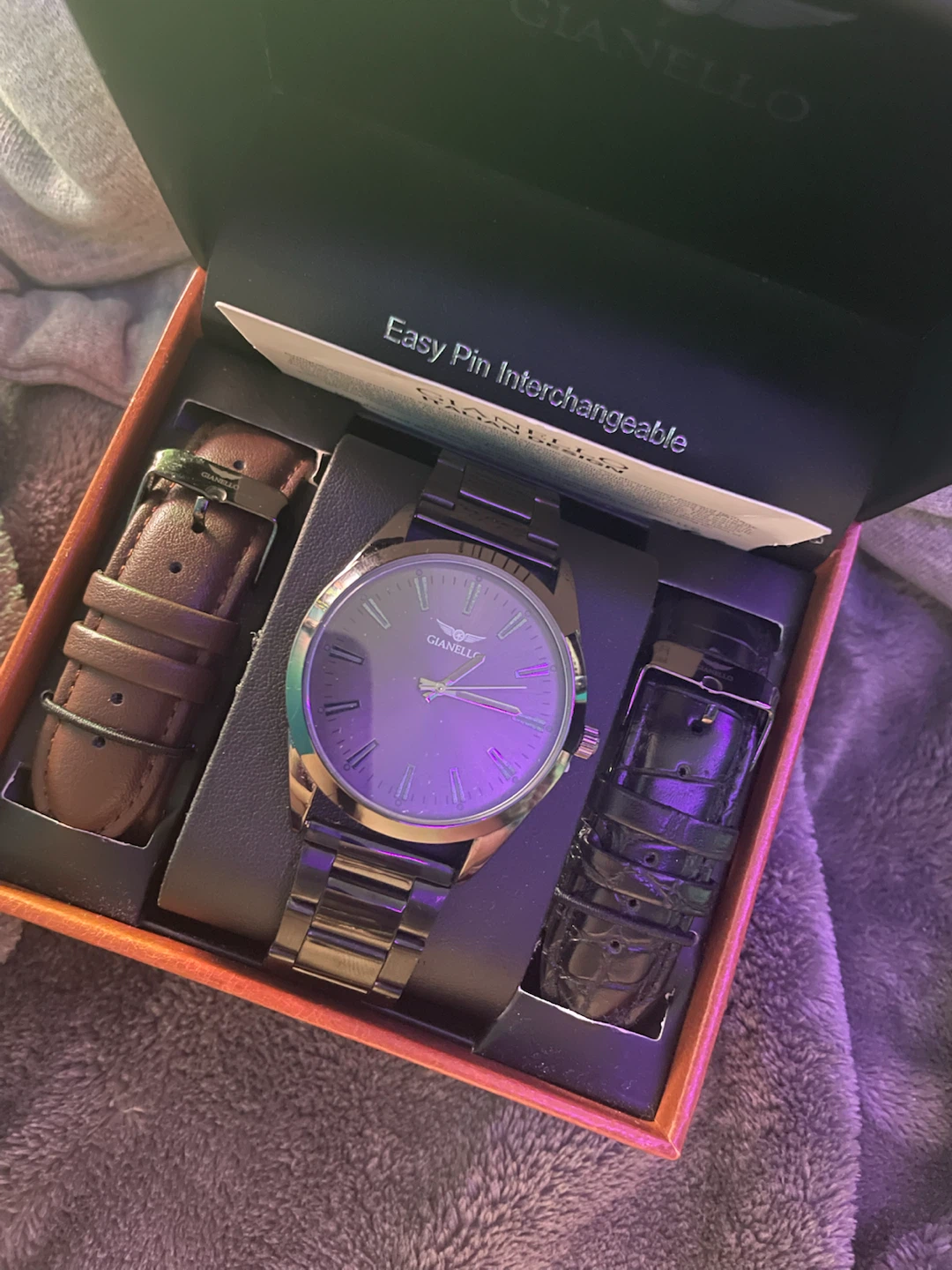 Gianello Virtus Black Interchangeable 3 Strap Watch Set