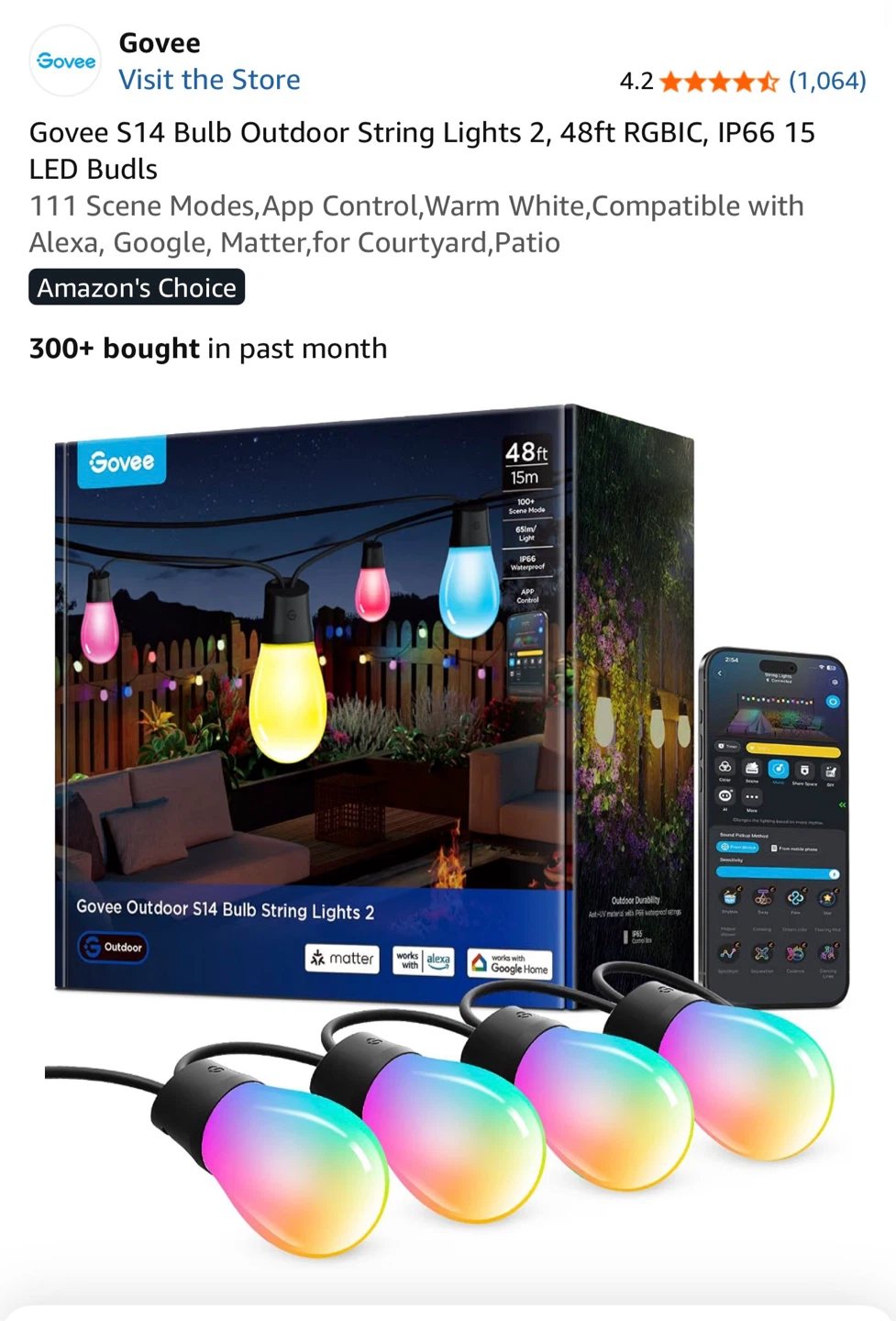 Govee S14 Outdoor String Lights 2, 48ft
