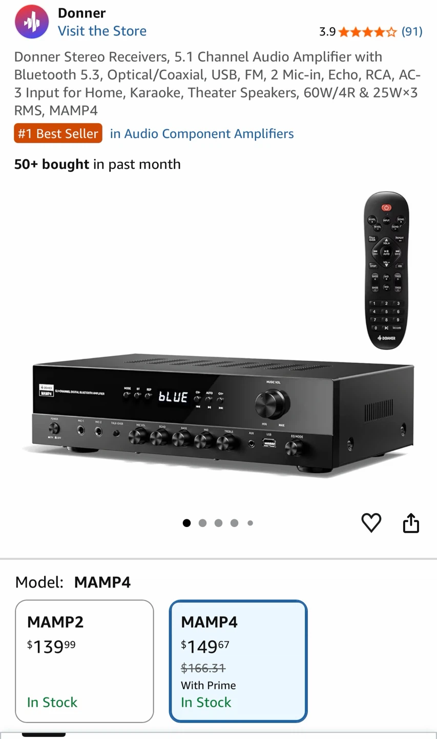 Donner MAMP4 5.1 Channel Audio Amplifier