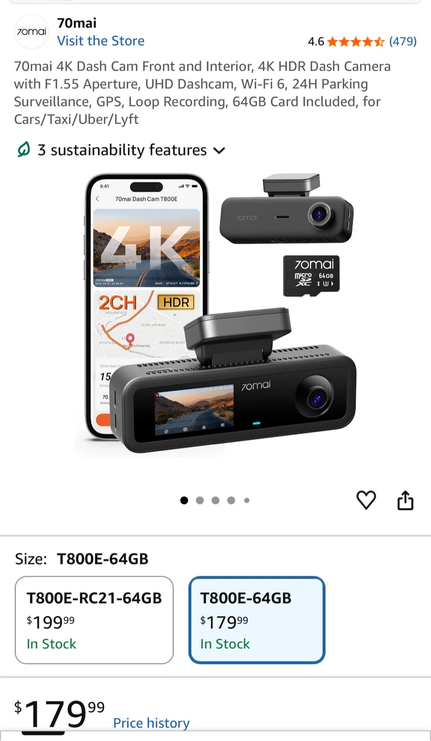 70mai Dash Cam 4K A810 Lite Set with 64GB Card - photo 5