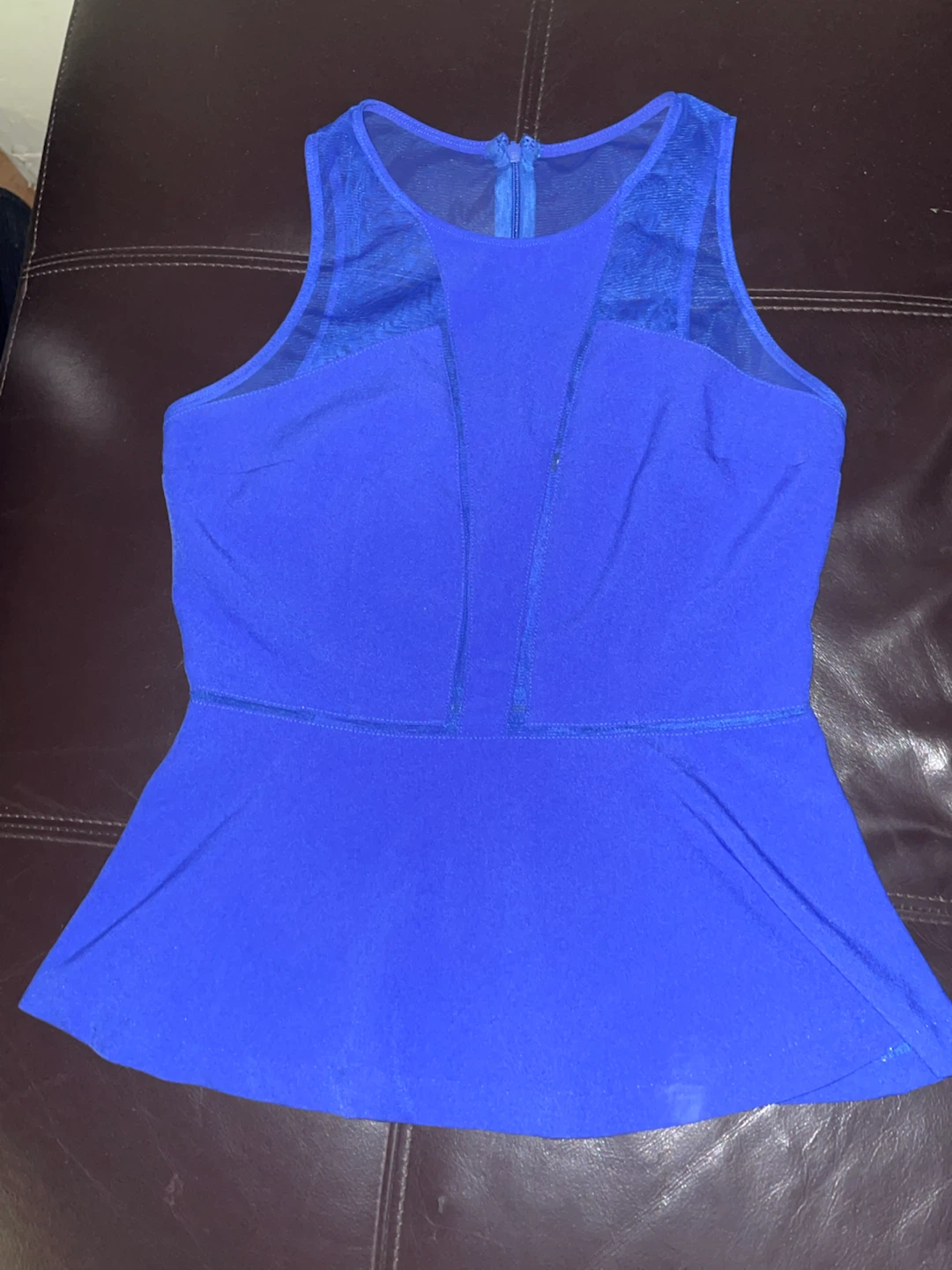 Royal Blue Peplum Top with Mesh Detail