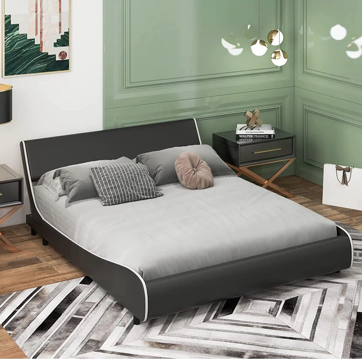 Giantex Queen Upholstered Platform Bed Frame - Black