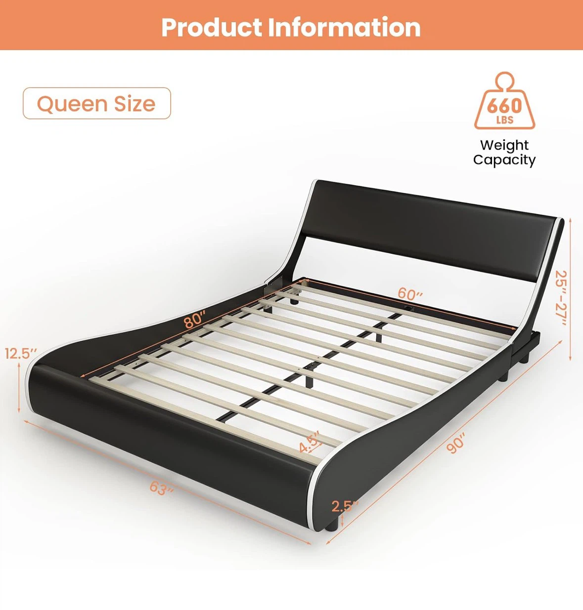 Giantex Queen Upholstered Platform Bed Frame - Black - photo 2