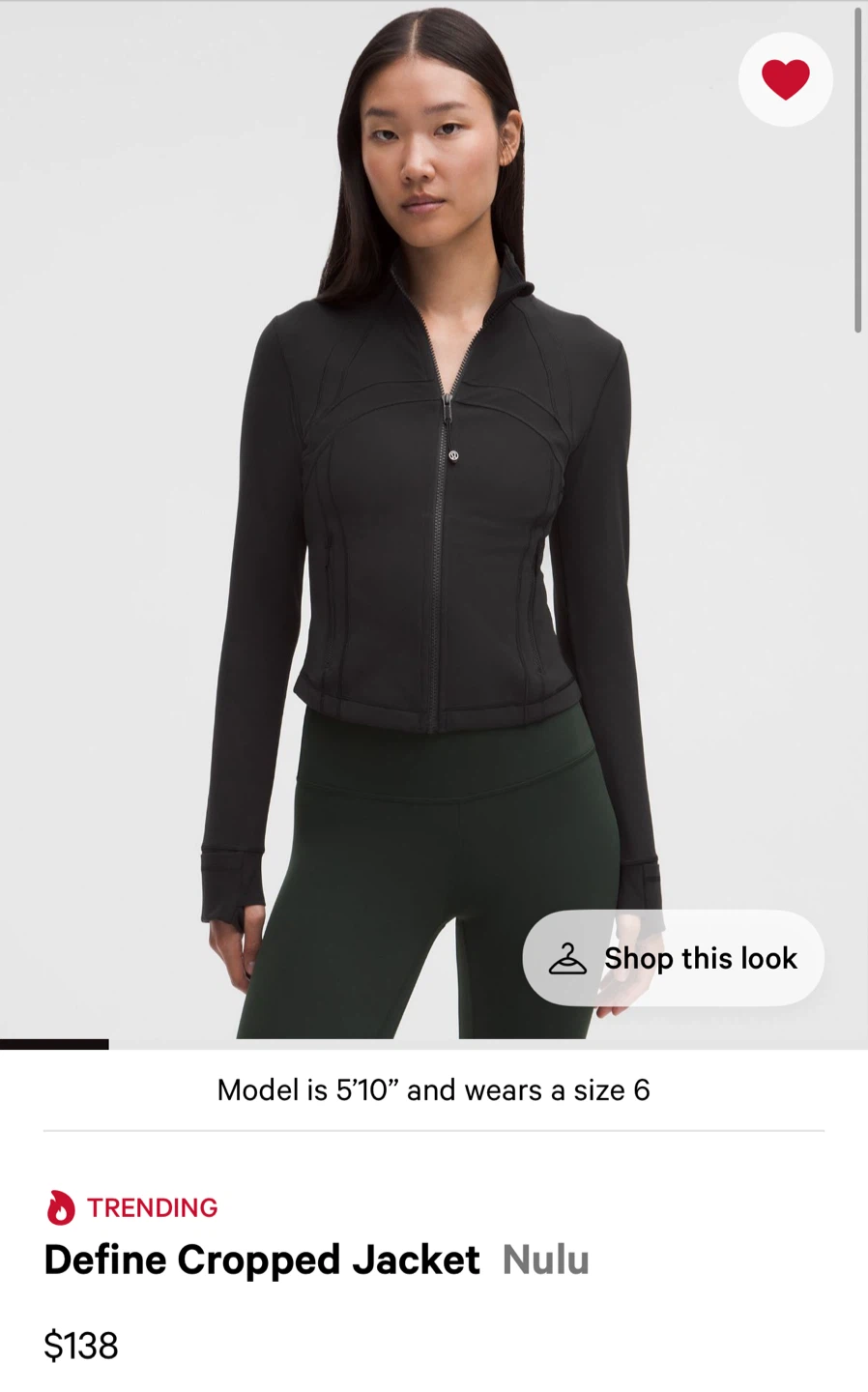 Lululemon Define Cropped Jacket Nulu Black Size 2 NWT