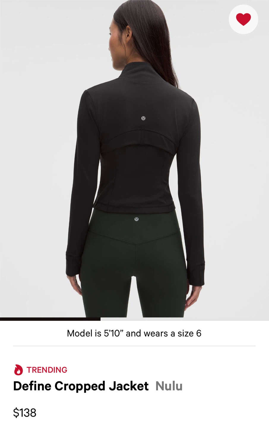 Lululemon Define Cropped Jacket Nulu Black Size 2 NWT - photo 2