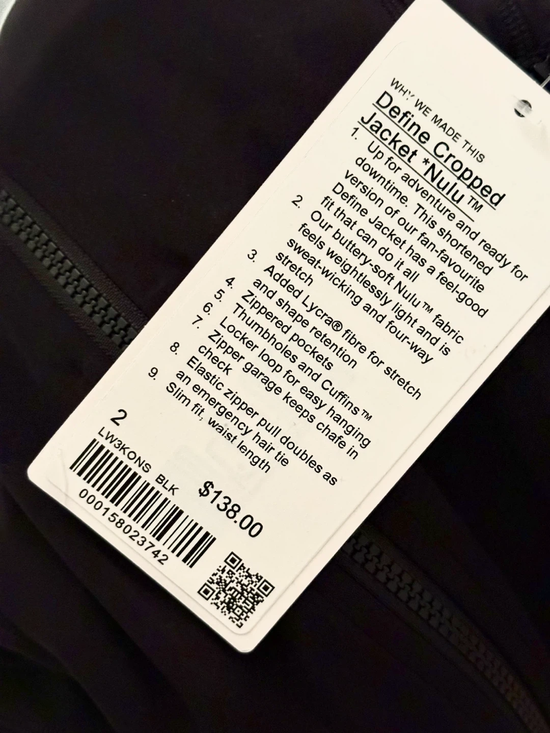 Lululemon Define Cropped Jacket Nulu Black Size 2 NWT - photo 3