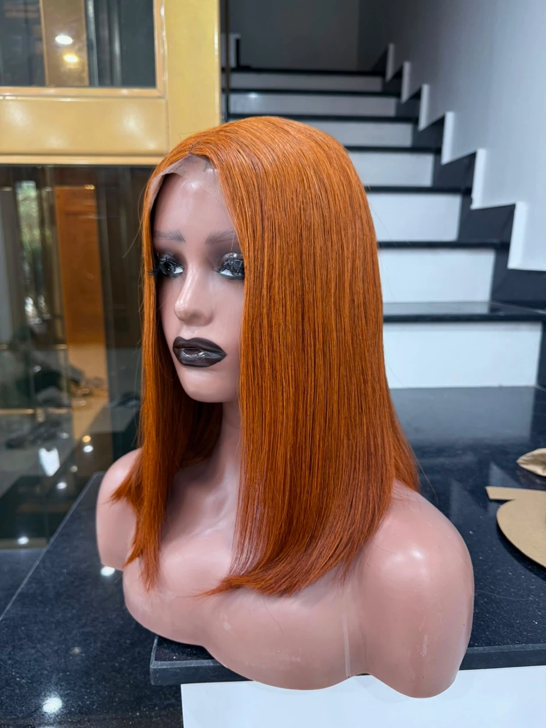 Ginger-Colored Vietnamese Bone Straight Wig – 12"