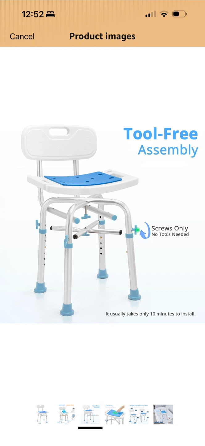 Shower Chair with Backrest (500lbs/226kg) - Height Adjustable - photo 3
