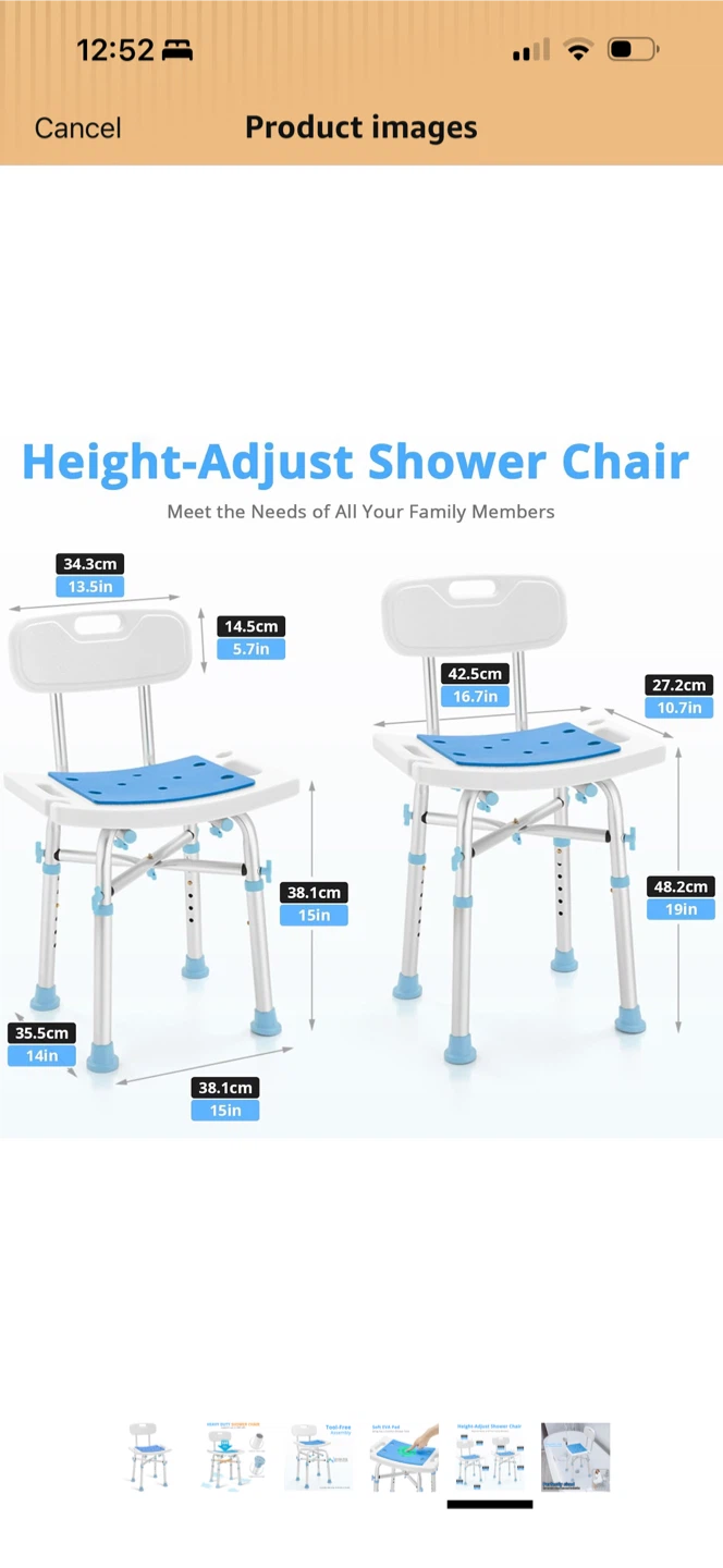 Shower Chair with Backrest (500lbs/226kg) - Height Adjustable - photo 4