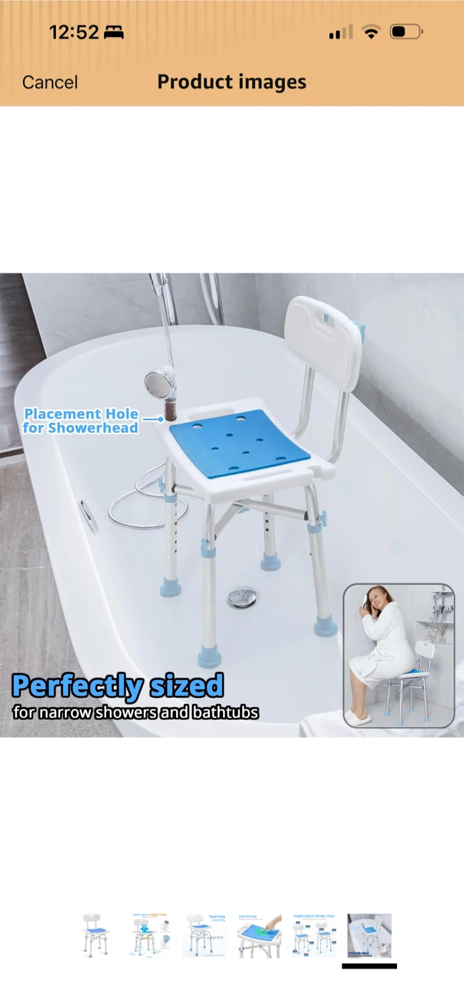 Shower Chair with Backrest (500lbs/226kg) - Height Adjustable - photo 5