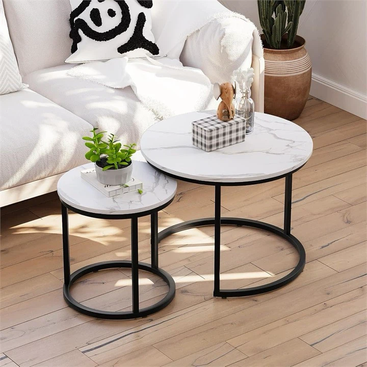 Set of 2 Nesting Coffee Tables - Marble Look