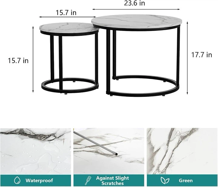 Set of 2 Nesting Coffee Tables - Marble Look - photo 2