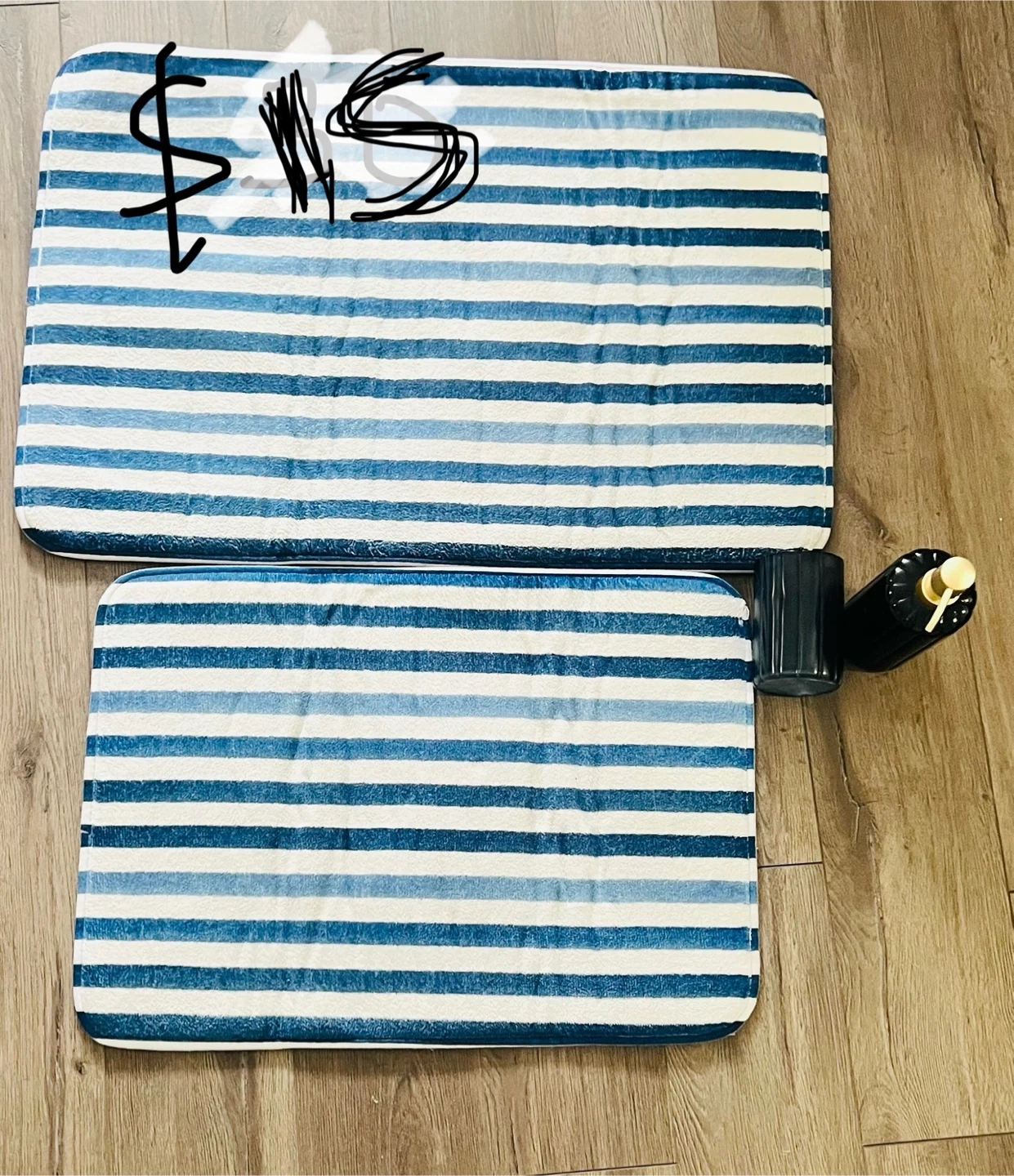 Striped Bath Mat Set with Dispenser and Cup