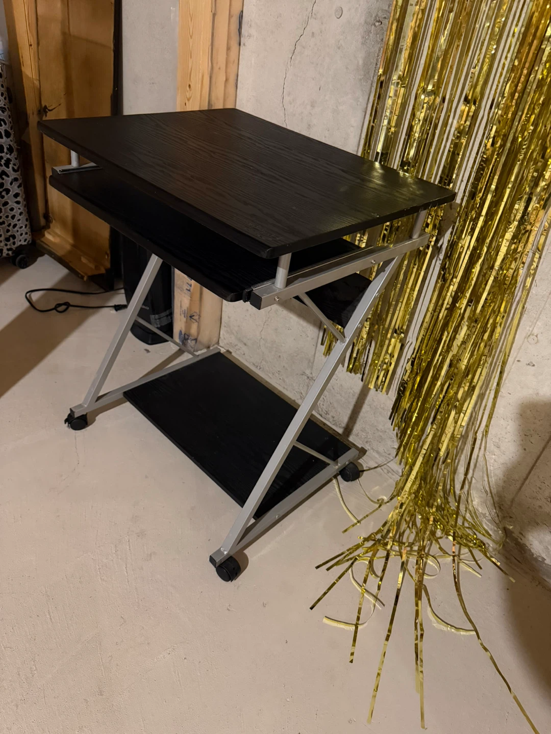 Black Rolling Desk with Two Shelves