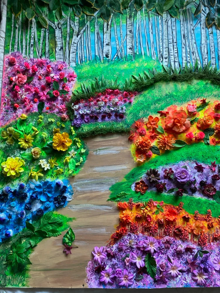 Garden art done in acrylic neon paint