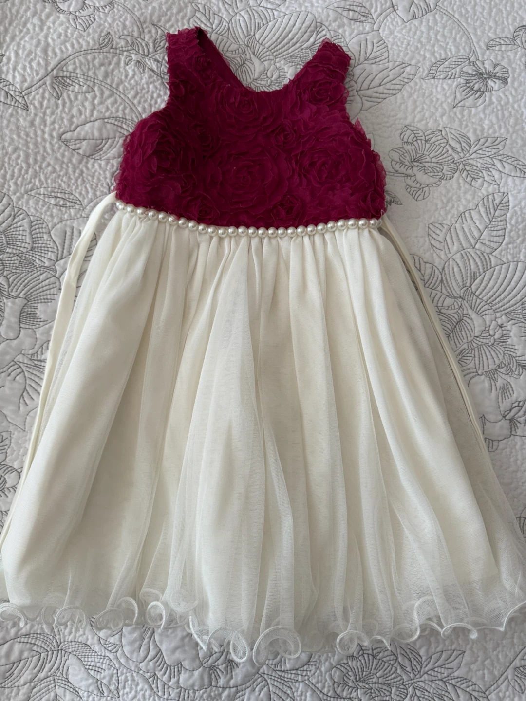 Girls Flower Dress - White/Maroon - photo 2