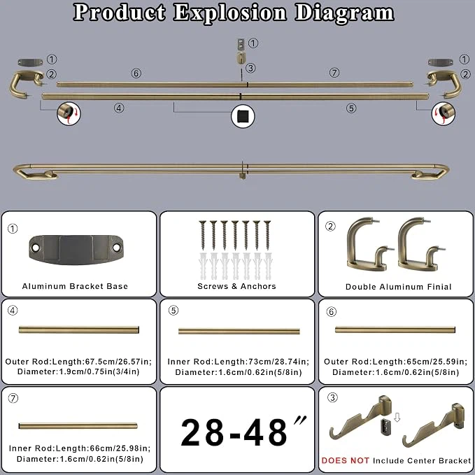 NEW -Mayrhyme - Double Curtain Rods Antique Bronze, Adjustable - photo 5