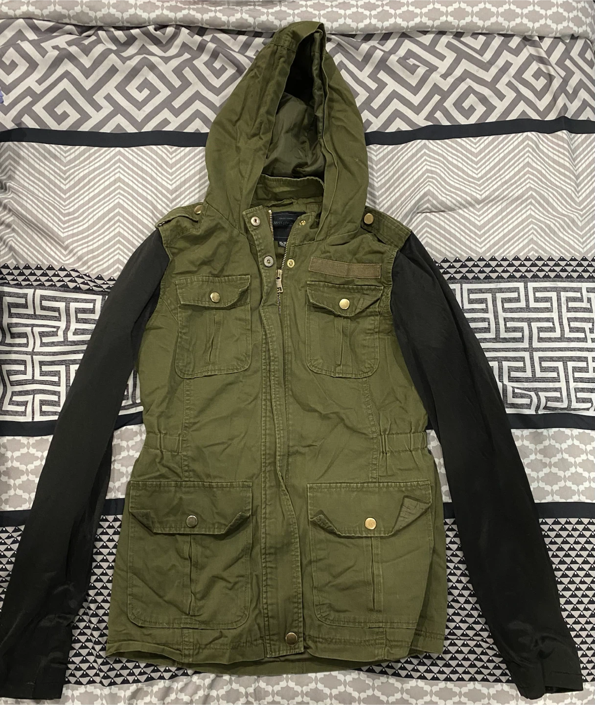 Miss London Olive Green Hooded Jacket XL(16)