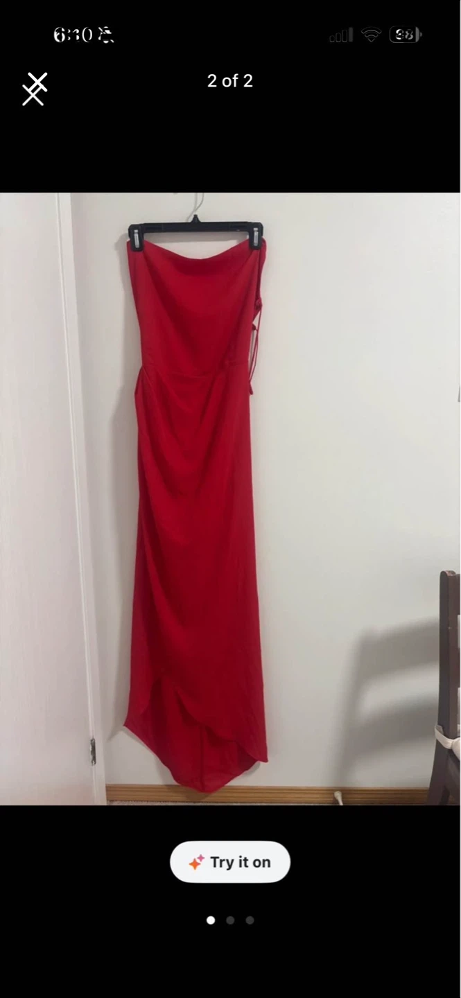 Red Strapless Gown with Lace-Up Back