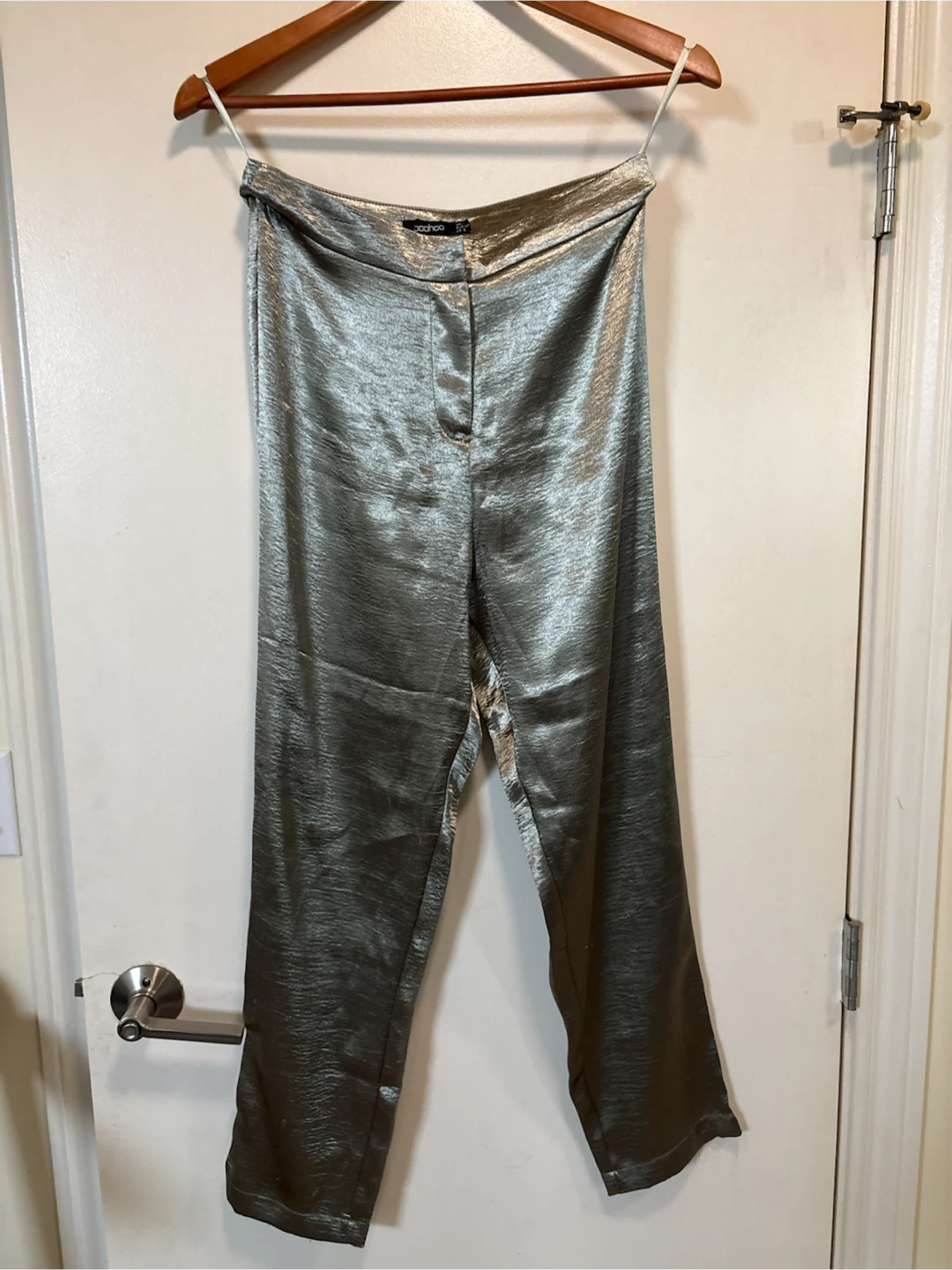 boohoo green satin pants
