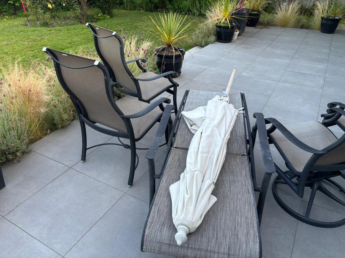 Outdoor Patio Chairs, Umbrella, and reclining lounger - photo 3