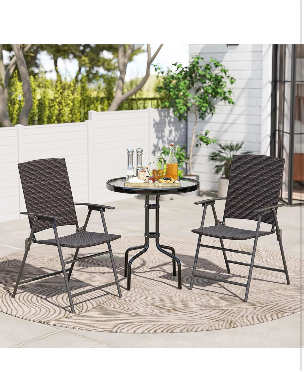 Folding Patio Chairs with Wicker Seat - Set of 2