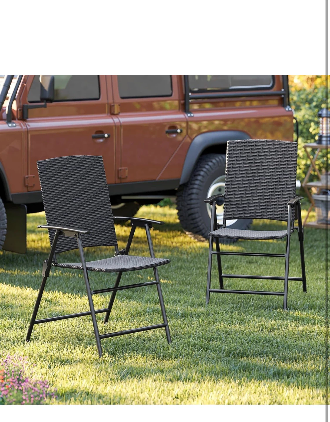 Folding Patio Chairs with Wicker Seat - Set of 2 - photo 3