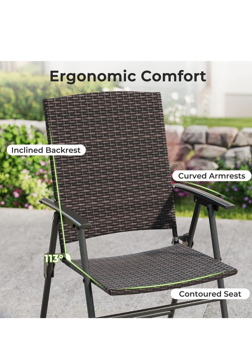 Folding Patio Chairs with Wicker Seat - Set of 2 - photo 4