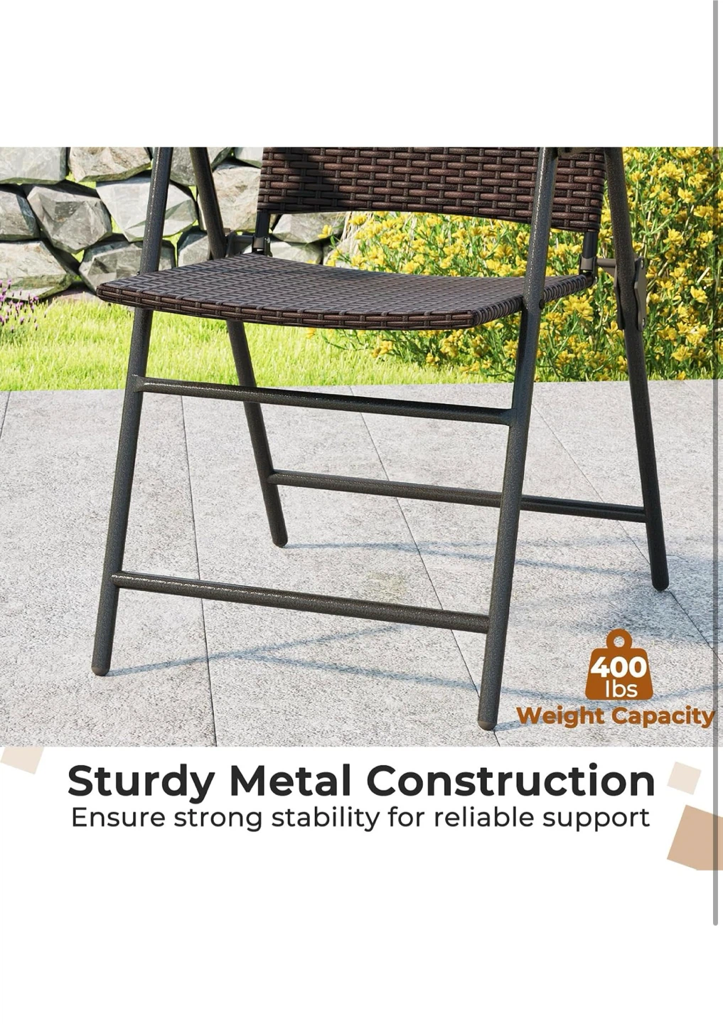 Folding Patio Chairs with Wicker Seat - Set of 2 - photo 5