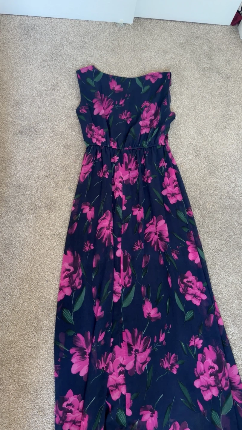 Navy Floral Maxi Dress with Pink Flowers
