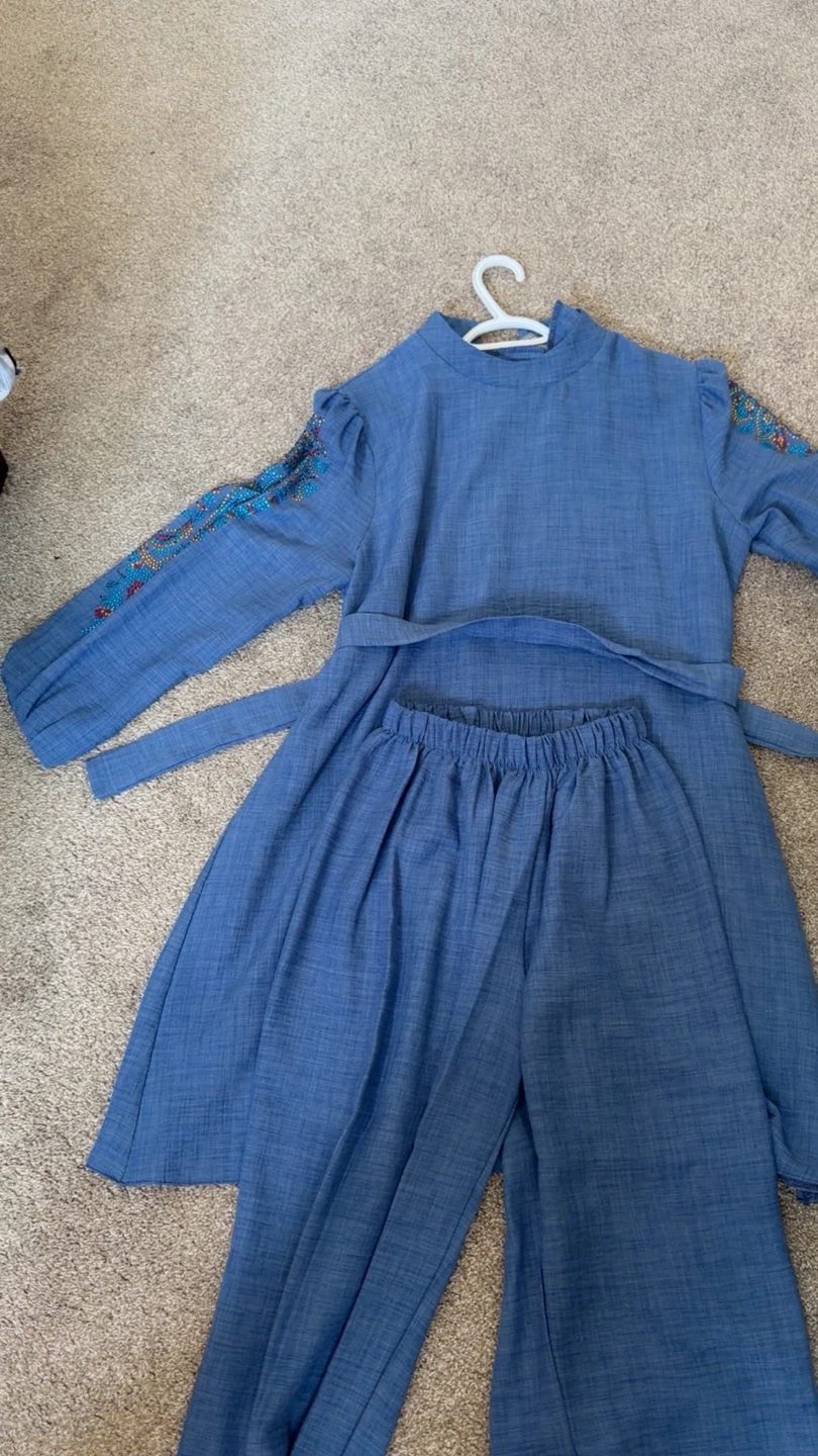 Blue Embroidered Top and Pants Set
