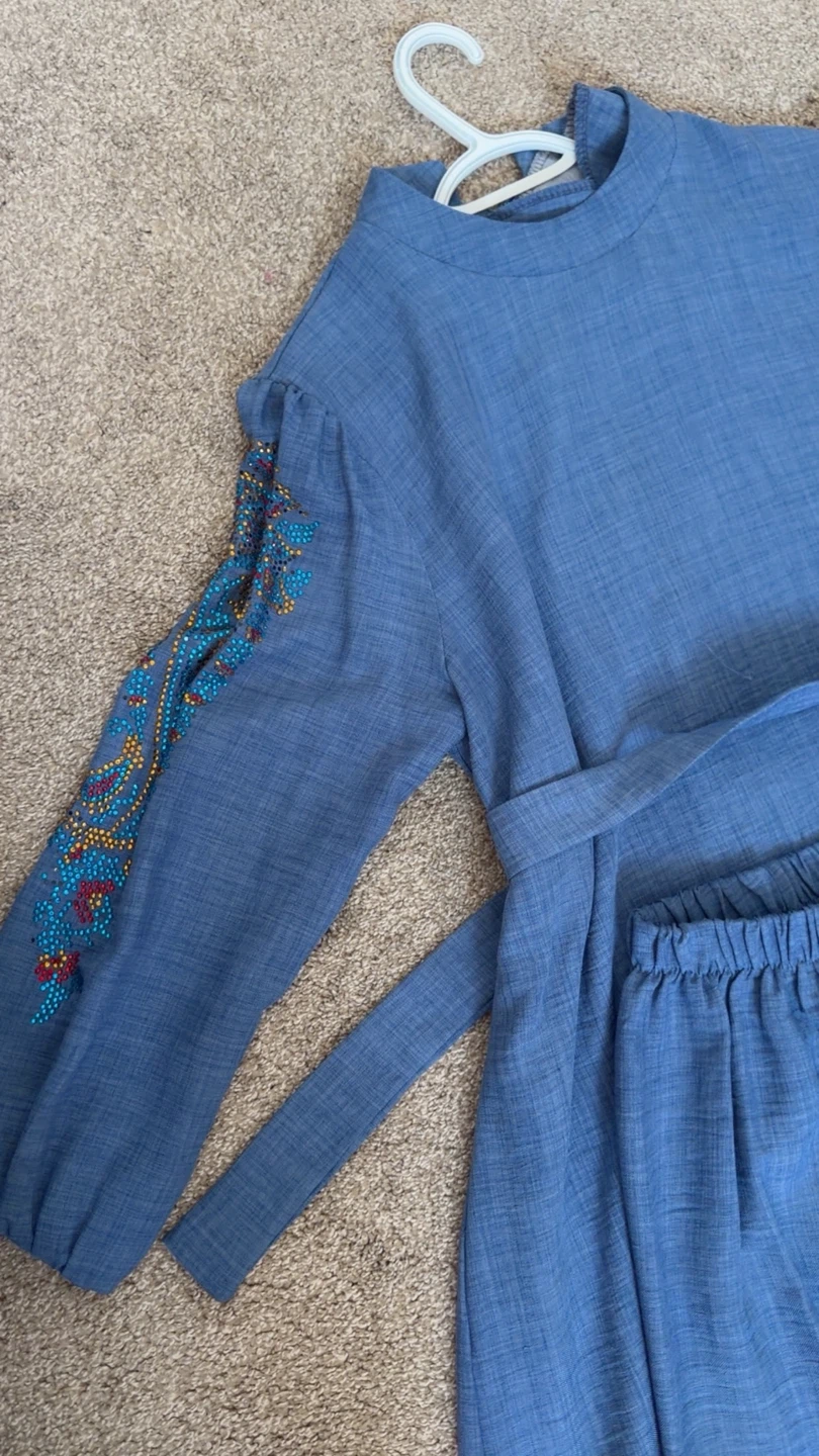 Blue Embroidered Top and Pants Set - photo 3