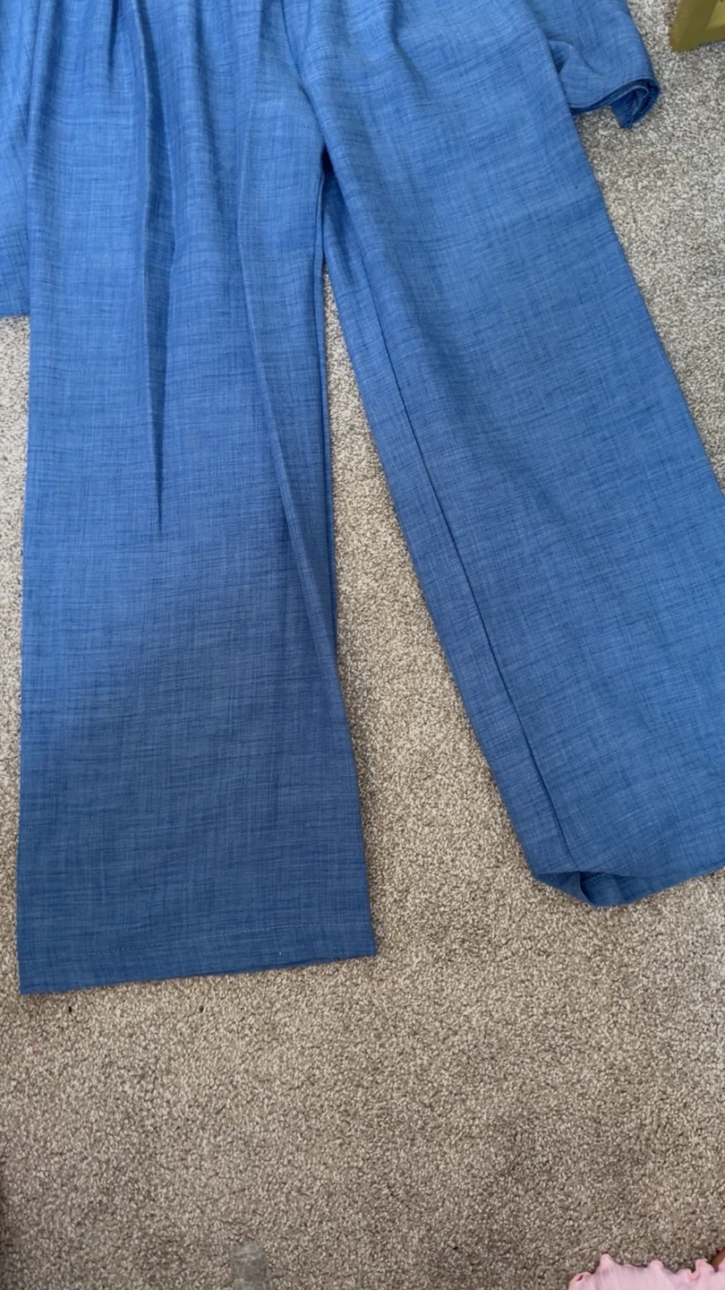Blue Embroidered Top and Pants Set - photo 4