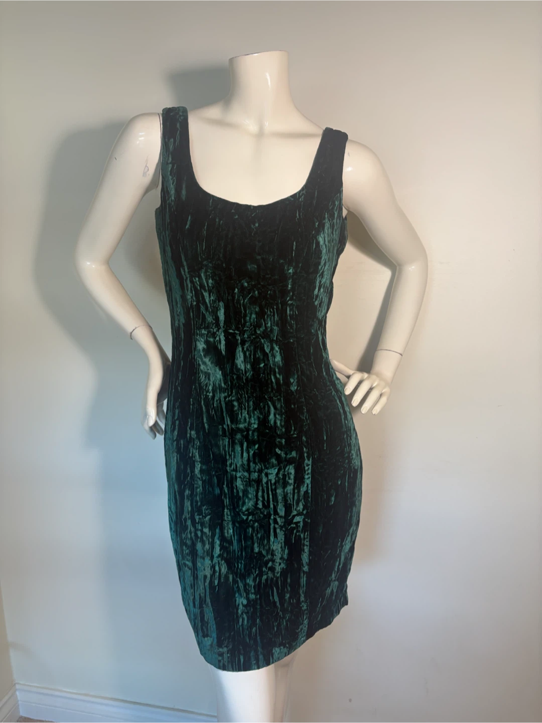 1980s Betsey Johnson Crushed Green Velvet Dress