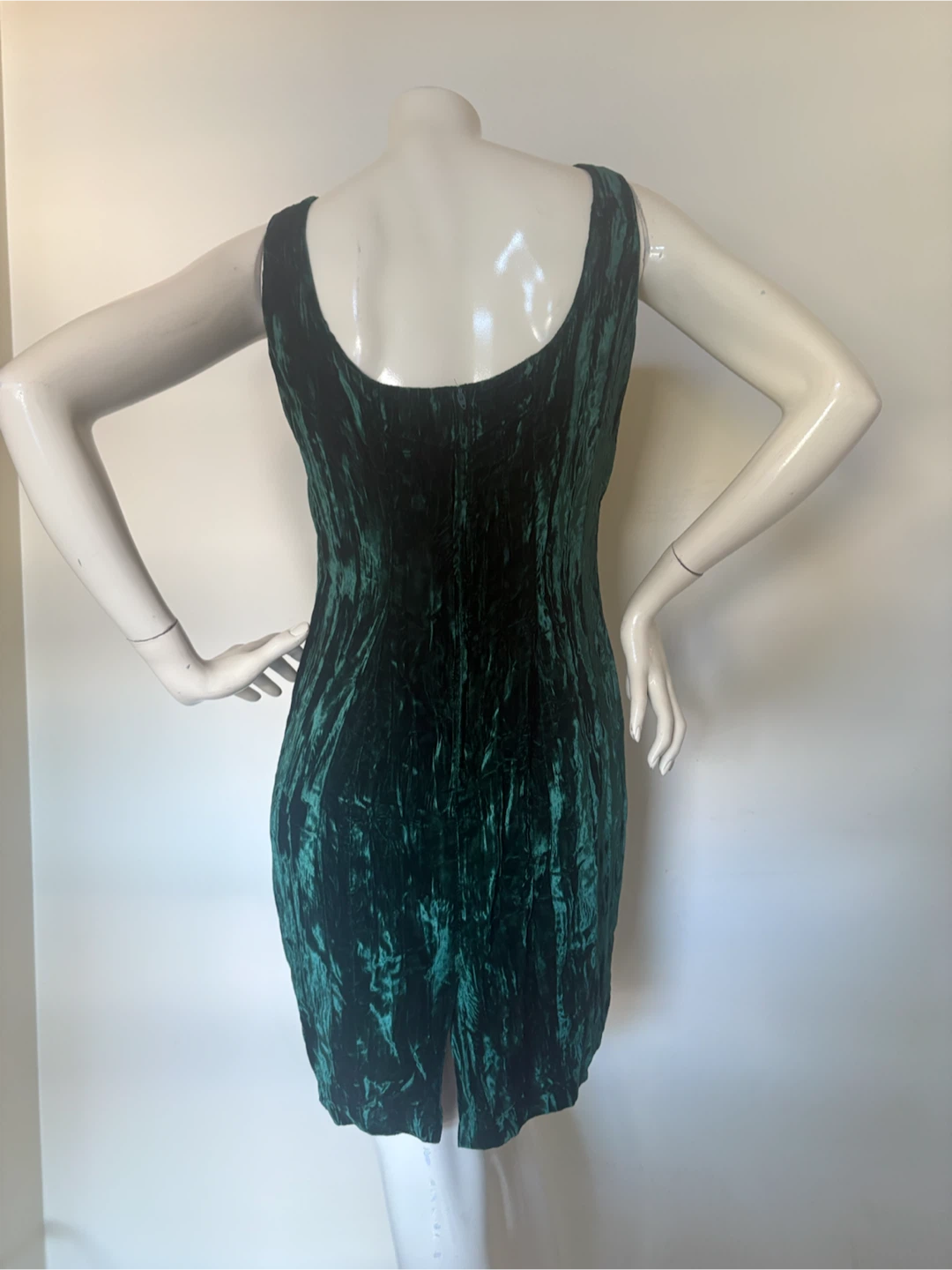 1980s Betsey Johnson Crushed Green Velvet Dress - photo 2